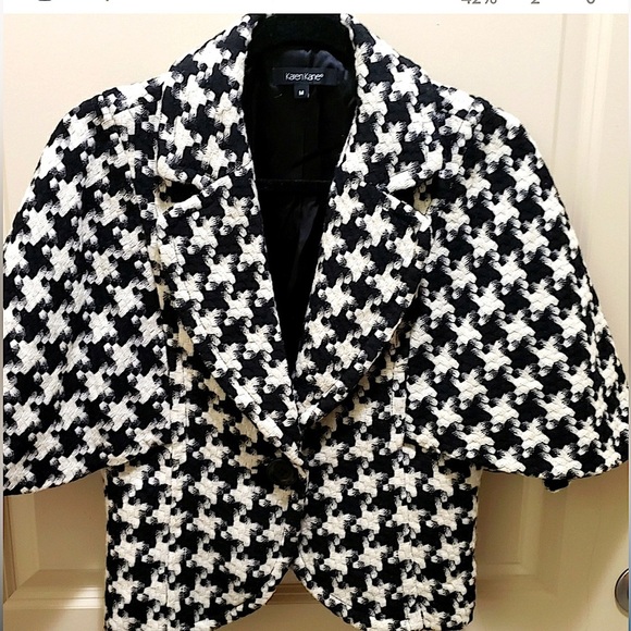 Karen Kane (Large) Monochrome Houndstooth 3/4 Length Cape Sleeve Luxury Blazer - Picture 1 of 11